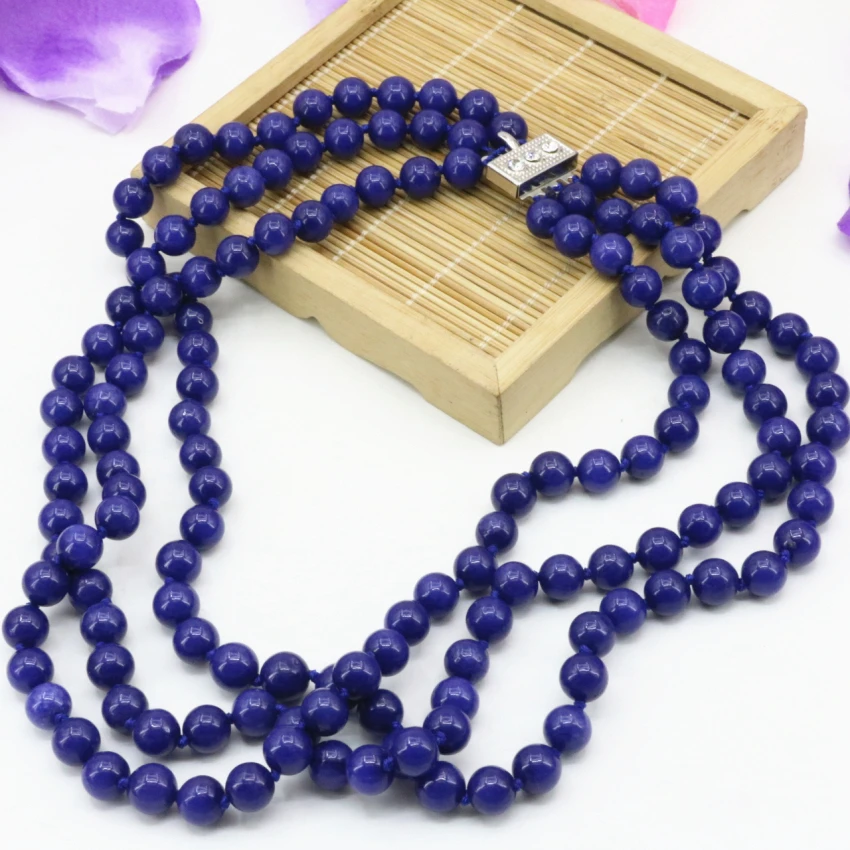 3 rows blue lapis lazuli 8mm stone strand necklace round beads high grade women weddind party diy jewelry 17-19inch B3207