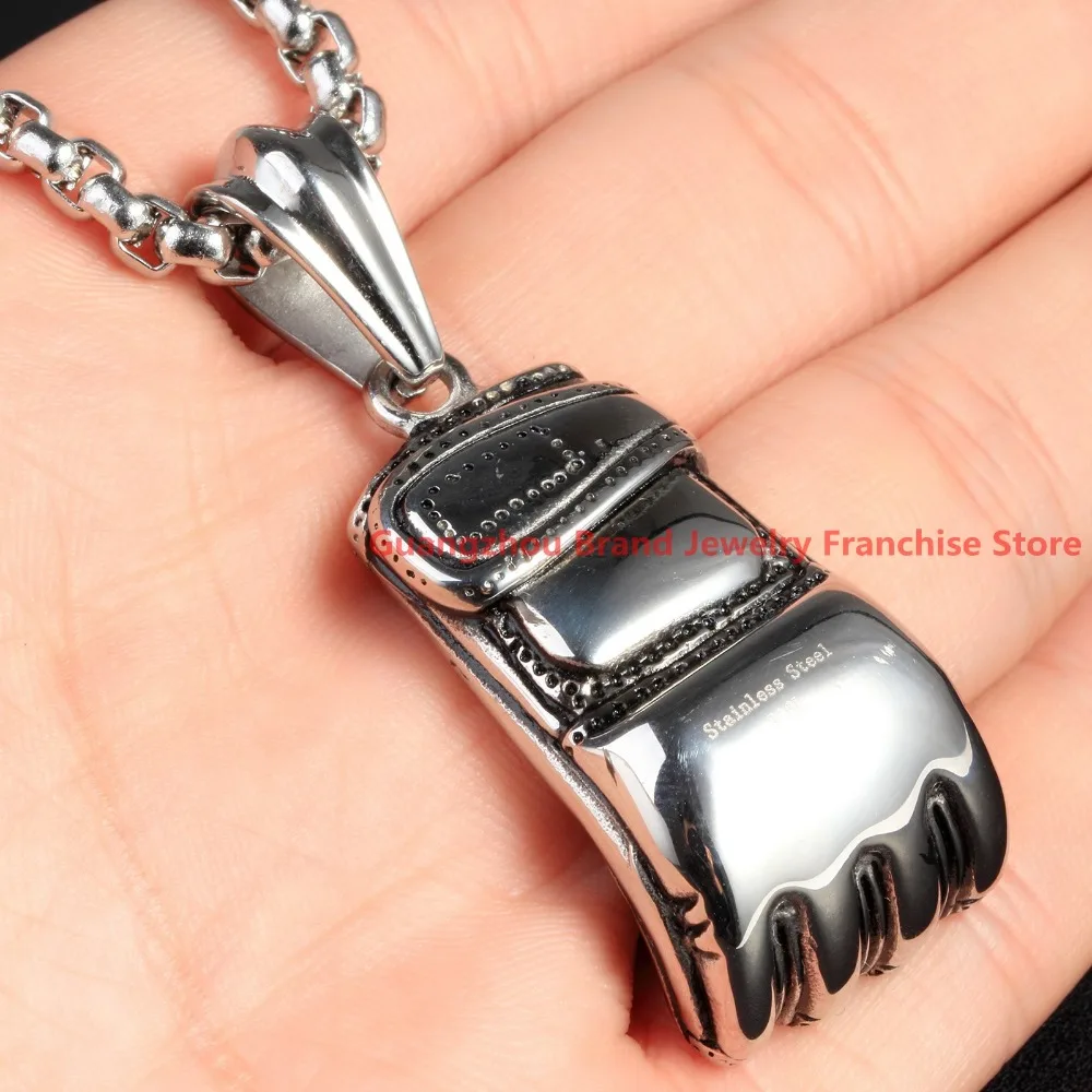 New Cool 316L Stainless Steel Boxing Golve Sports Pendant Necklace For Men Boy's Silver Color 23.6inch Fashion Jewelry Gift