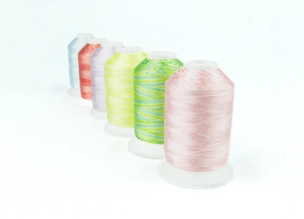 Free shipping variegated color embroidery machine thread 1000m + 12 assorted colors + 1000m/mini-king spools, 12 cones/set