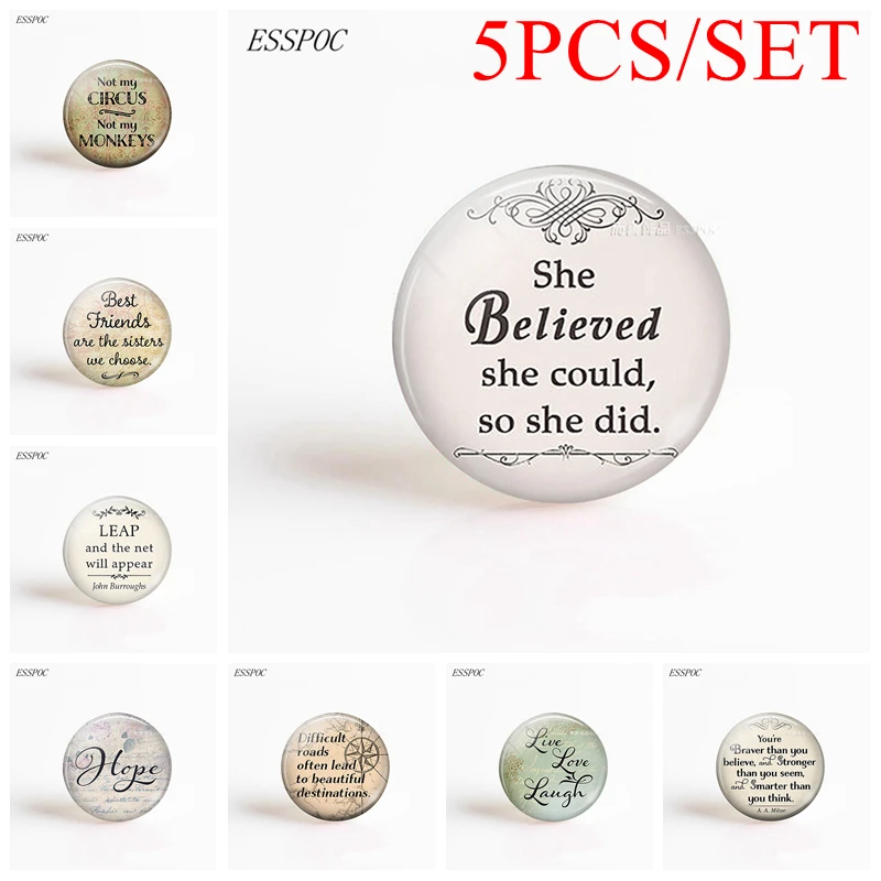 

5PCS/SET She Believe She Could So She Did Inspirational Quote 25mm Craft Glass Cabochon Bead Handmade Making Jewelry Findings