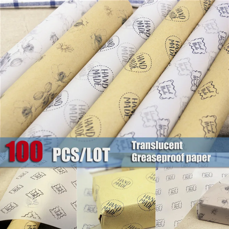 100PCS Meat packing Greaseproof wrapping paper Parchment translucent handmade soap biscuits cookies gift wrapping oil paper