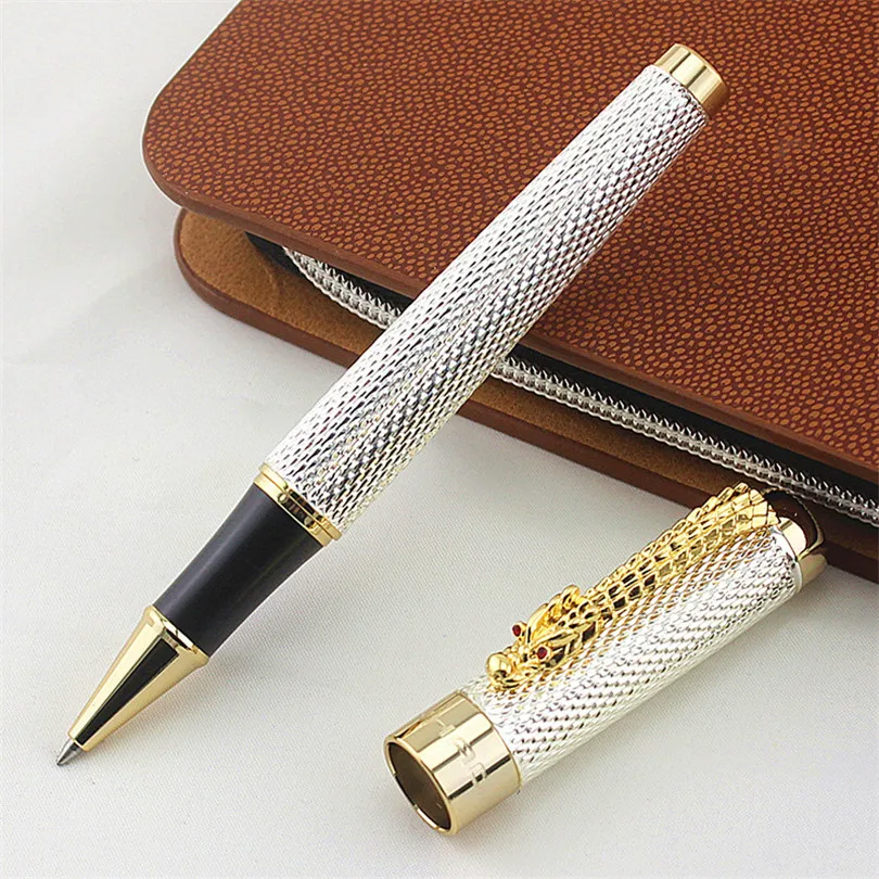 1pc/lot JINHAO Roller Ball Pen 1200 Canetas Silver Pens Gold Clip Business Executive Fast Writing Pen Luxury Pen 14*1.4cm