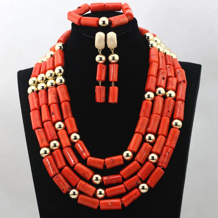 

Chunky Women Statement Wedding Nigerian Beads Jewelry Natural Coral Beads Jewelry Set Bridal Necklace ABL515