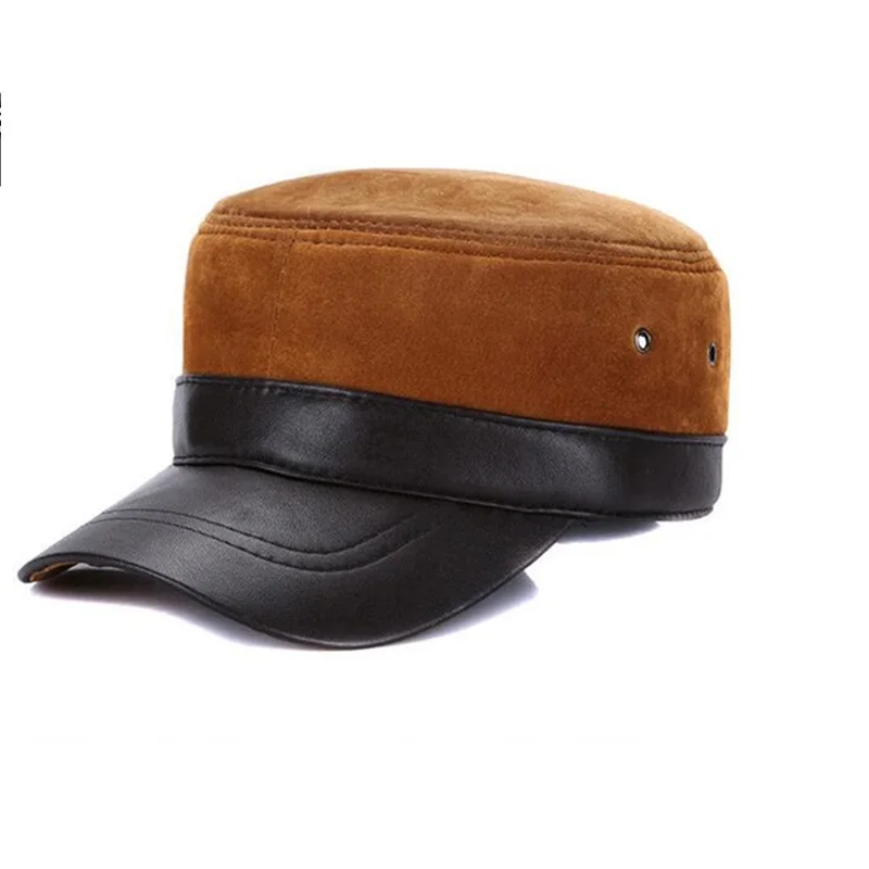 

Male Baseball Cap Genuine Leather Cap Elder Men's Autumn and Winter Sheep Skin Leather Flat Cap Adjustable B-7145