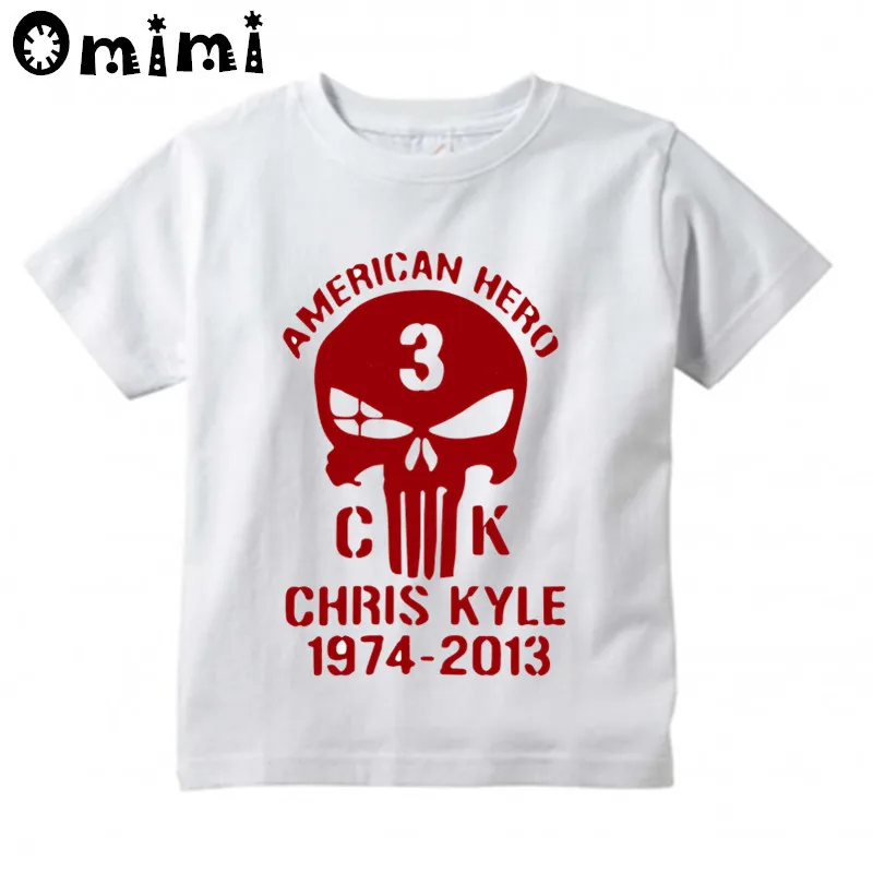 Boys/Girls American Sniper Chris Kyle Printed T Shirt Kids Casual Punisher Skull Navy Seal Team Tops Children's White T-Shirt