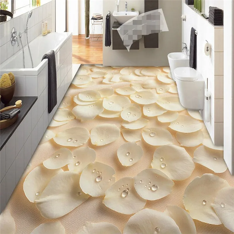 Beibehang  Wallpaper 3D Modern Art Yellow Rose petal droplets Bathroom Floor Mural PVC Self-adhesive Wall sticker painting