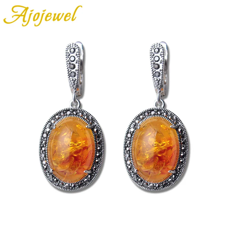 Ajojewel Simulated-amber Stone Earrings For Women Orange Bijoux Beautiful Fashion Retro Ladies Jewelry Unique Gifts