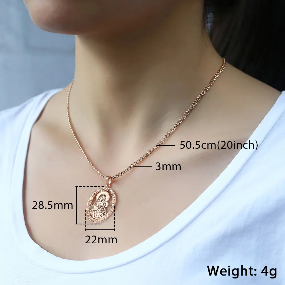 Virgin Mary Jesus Pendant Necklace For Women Men 585 Rose Gold Color Necklace Woman Male Jewelry Wholesale Fashion Gifts 50.5cm