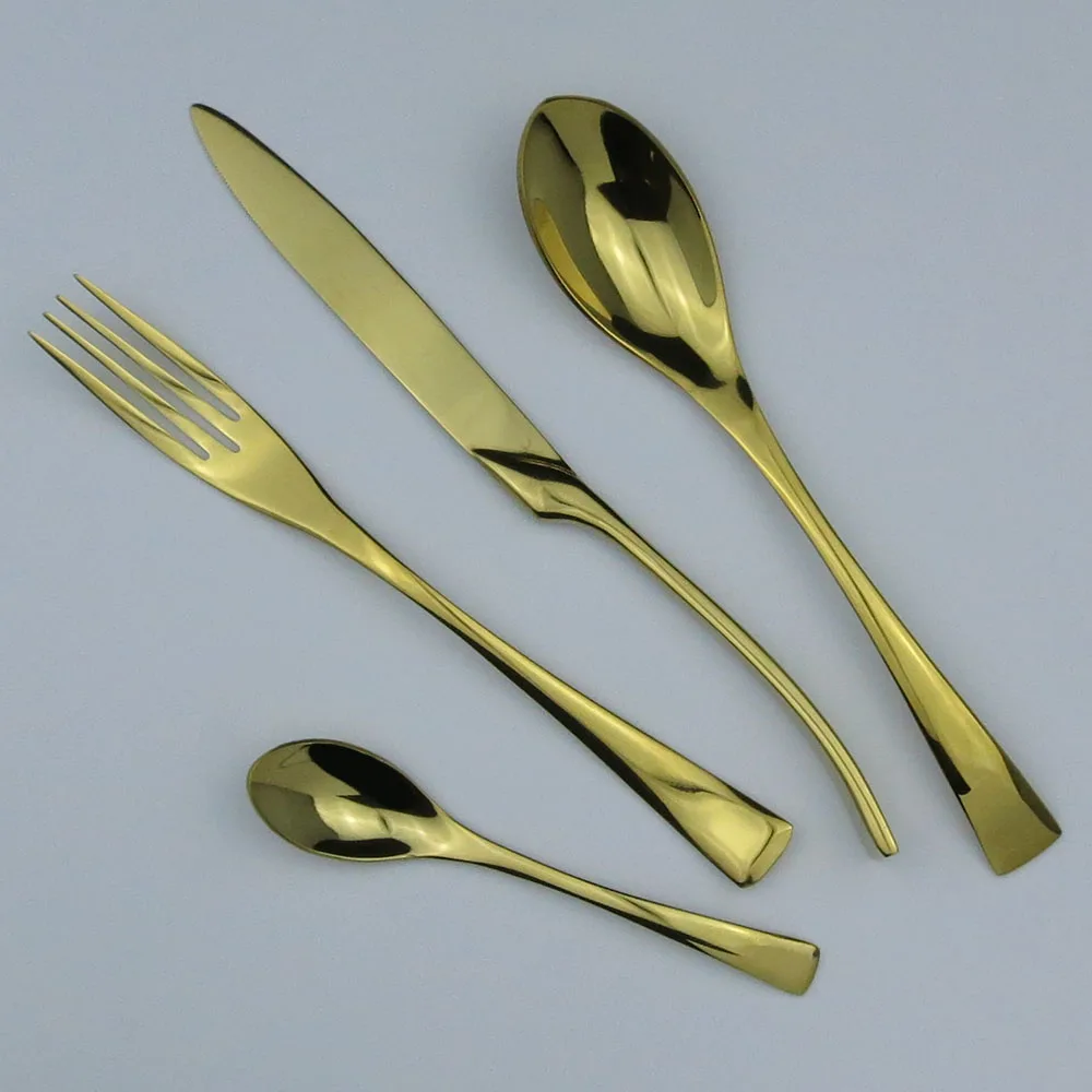 4pcs/lot Golden Cutlery Set Western Stainless Steel Dinner Set Fork Knife Spoon TeasSpoon Table Dinnerware Set