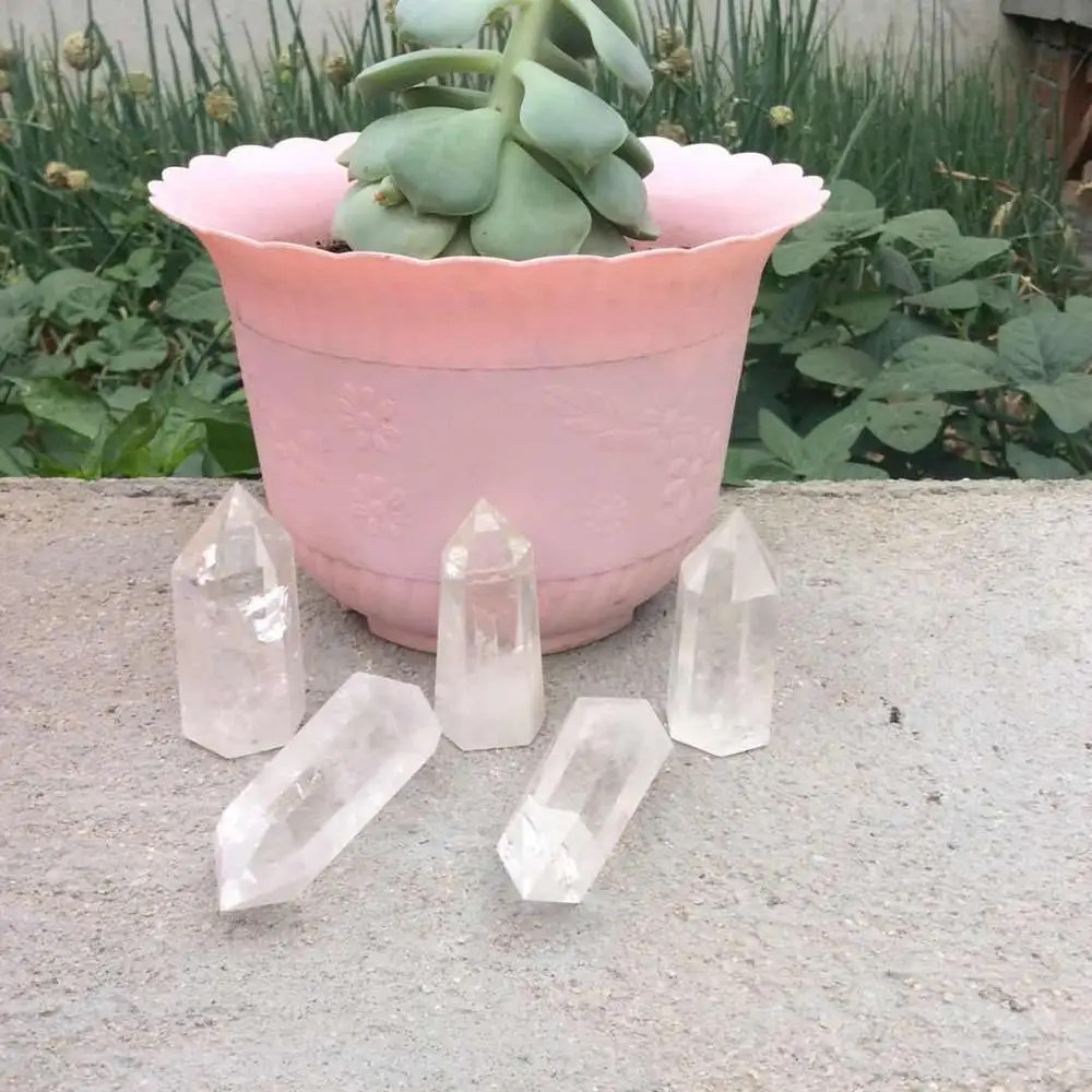 5pcs Lucid 100% Natural Clear Rock Quartz Crystal Gemstone Wand Meditation Chakra Healing Stone As Home Decorations