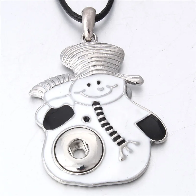 Snap Jewelry Snap Button Christmas Snowman Necklace 12mm Snap Button Charms Necklaces For Women Jewelry Christmas Gift ZG318