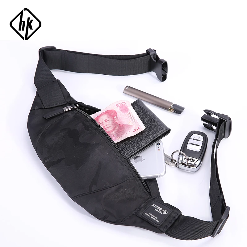 Hk Men Male Casual Fanny Bag Waist Bag Money Phone Belt Bag Pouch Camouflage Black Gray Bum Hip Bag Shoulder Belt Pack