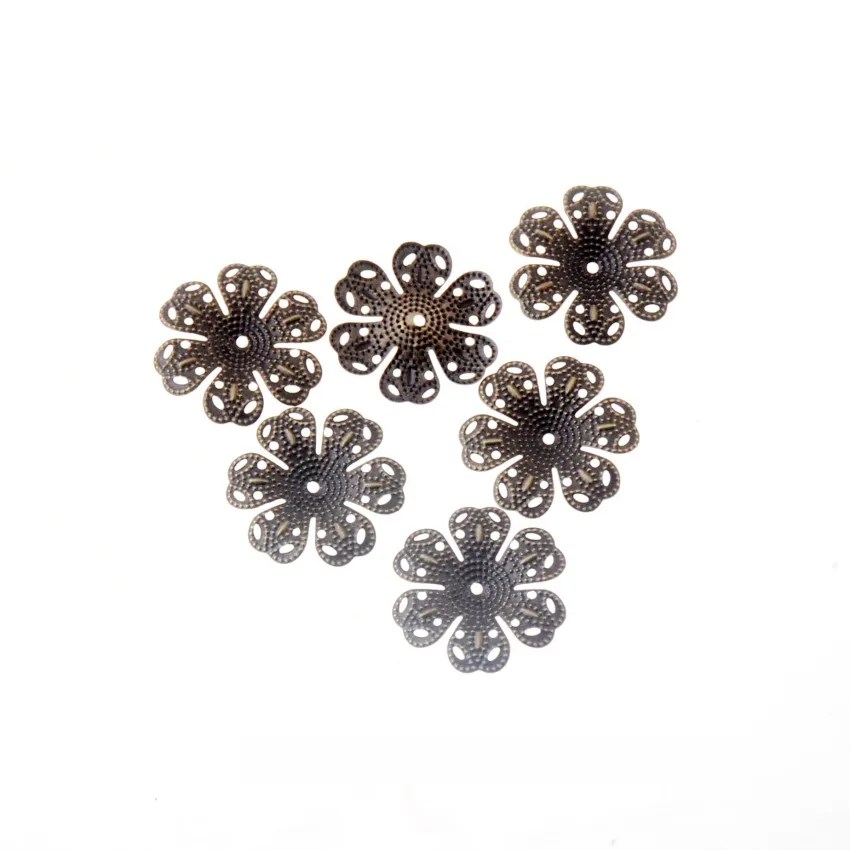 Free shipping 20Pcs Bronze Filigree Flower Wraps Connectors Metal Crafts Decoration DIY Findings Connectors 25x24mm F1812