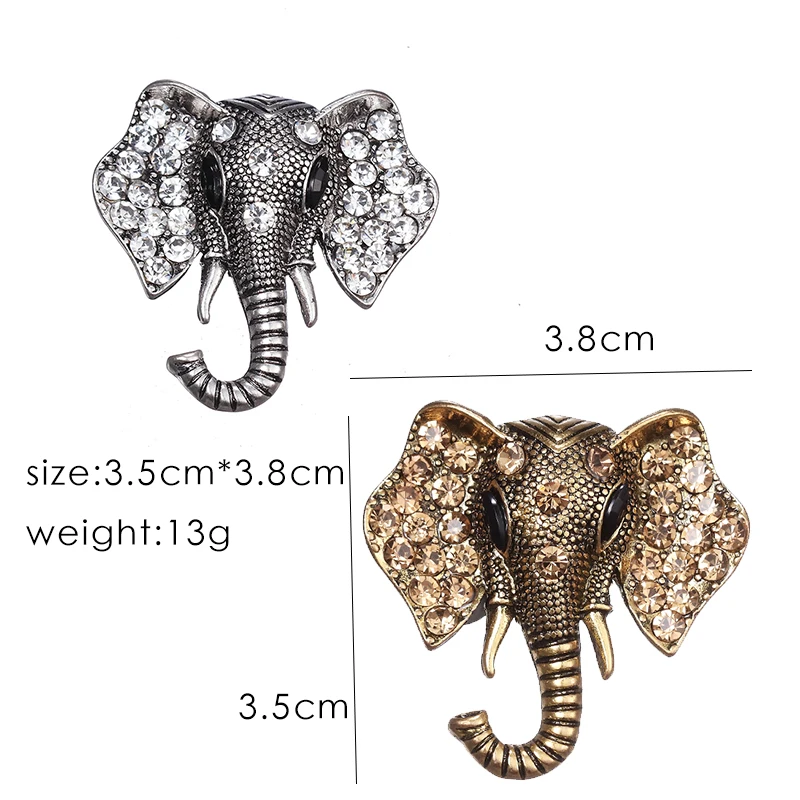 ZRM Fashion Jewelry Retro Elephant Brooch Crystal Charm Cute Elephant Pin Shawl And Badges Unisex Gift