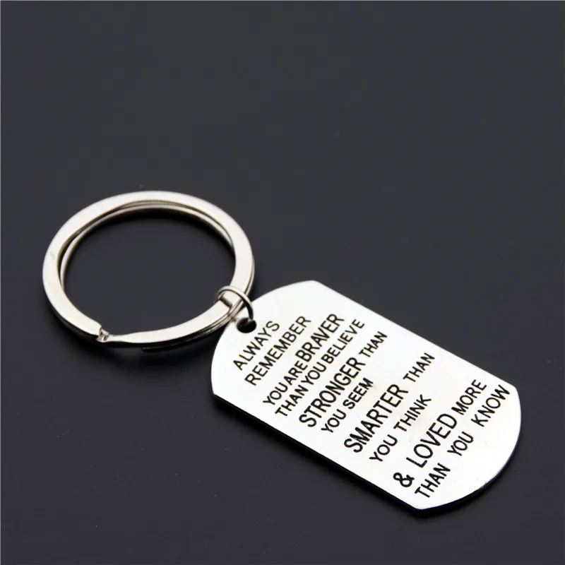 1pc Silver Color Tag Pendant Keychain Always Remember You Are Braver Than You Believe Stronger Than You Seem Smarter Key Ring