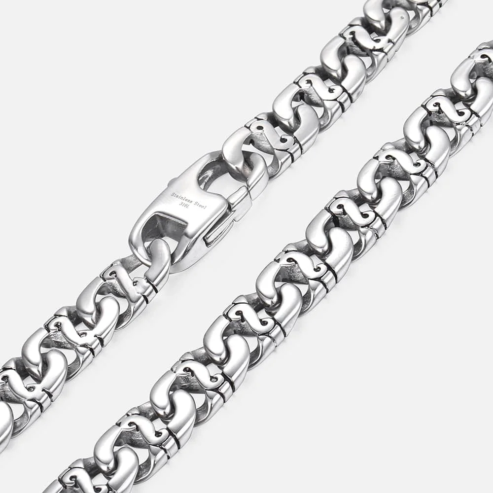 Men\'s Necklace 316L Stainless Steel Chain 9.5mm Heavy Marina Biker Silver Color Fashion Jewelry Dropshipping 18-36inch HN01