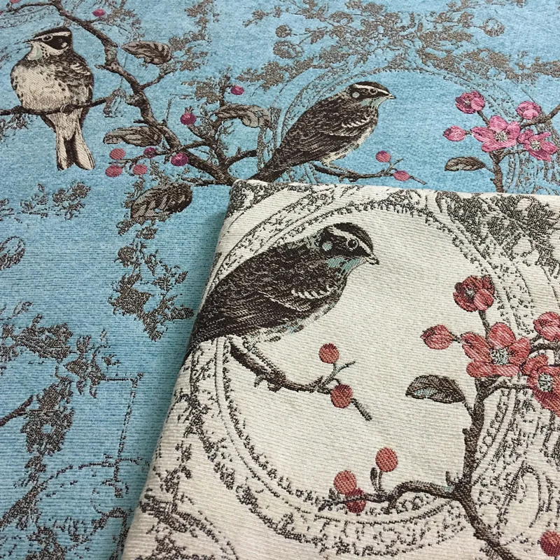 Deluxe Antique Vintage Birds Thick Polyester Rayon Soft Chenille Drapery Curtain Woven Sofa Upholstery Fabrics 280cm 2 colors