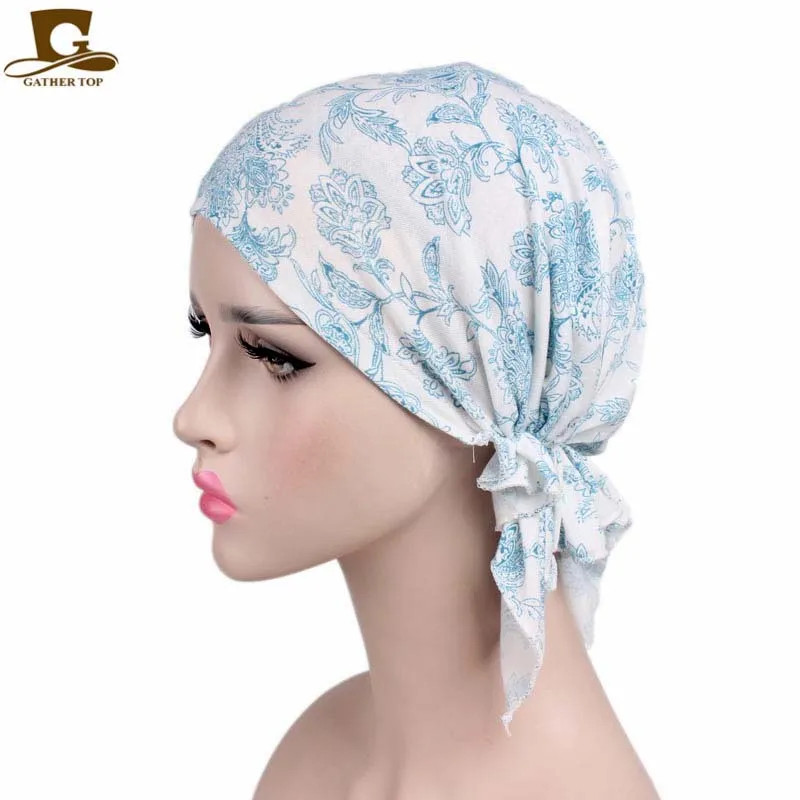 Lenço de cabeça de enrugamento macio feminino chapéu de quimio turbante pré-amarrado headwear bandana lenço tichel para capa de cabeça perda de