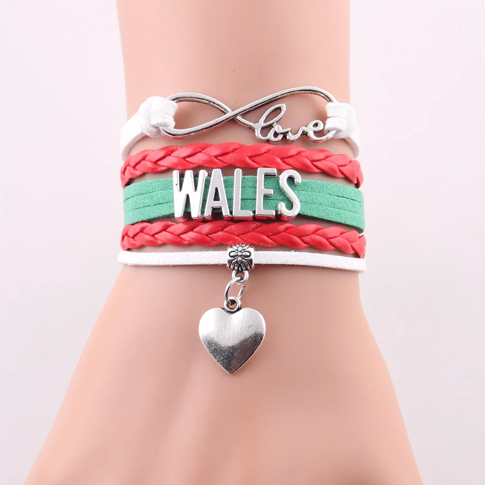 Little MingLou Infinity Love WALES Bracelet Heart Charm Bracelets & Bangles For Women Men Leather Braid Suede Country Jewelry