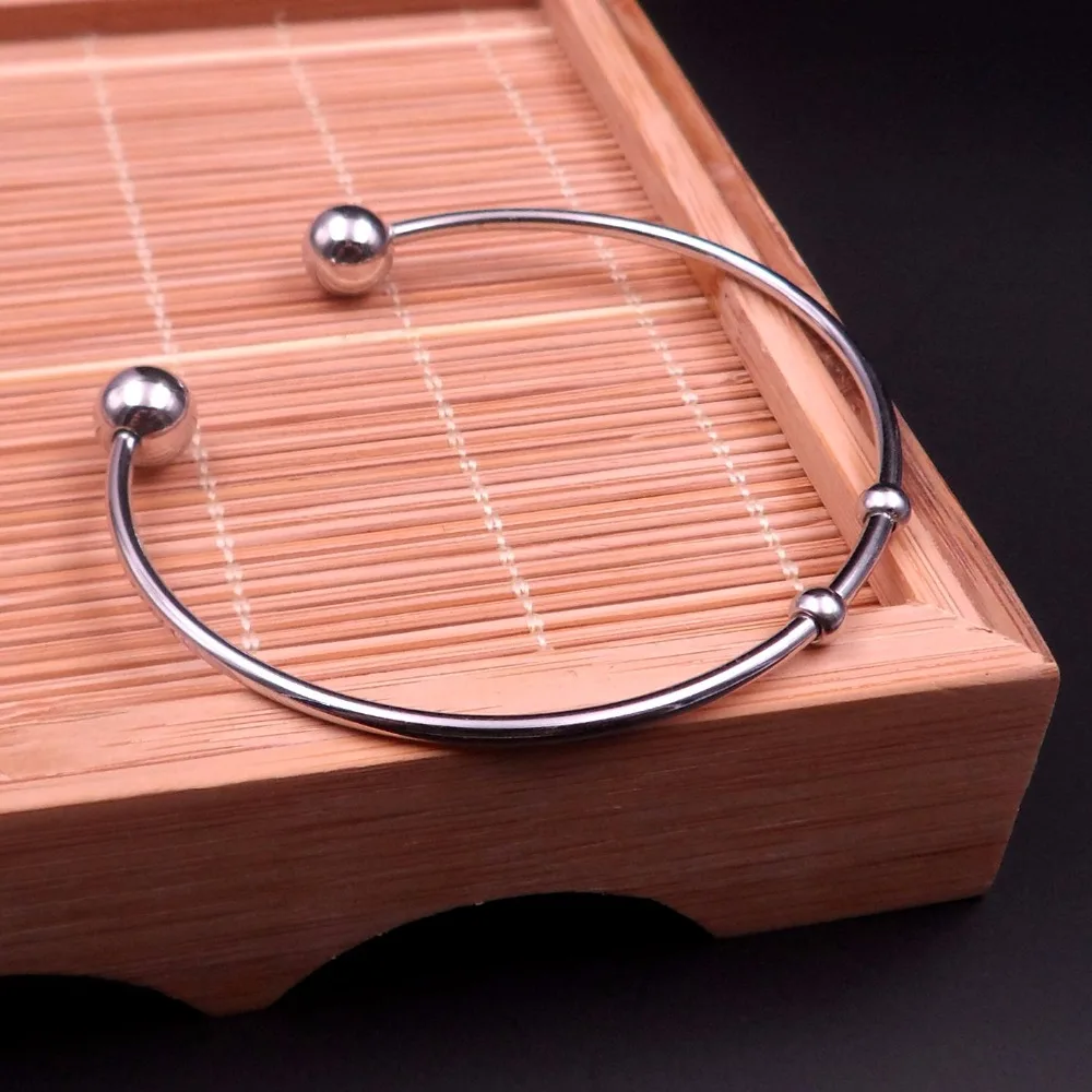 

100pcs Lot wholesale stainelss steel Simple Cuff Bangle Ball end Bracelet For Women Mens jewelry