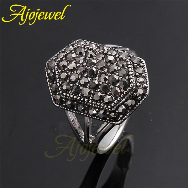 Ajojewel Brand Black CZ Shield Womens Rings Vintage Retro Female Antique Jewelry Anel