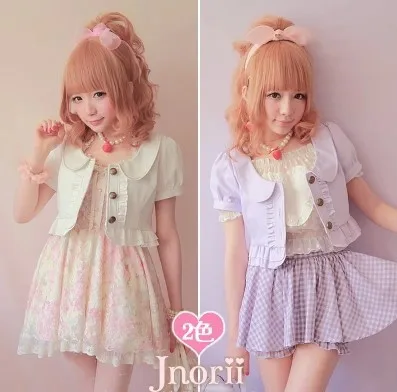 

Princess sweet lolita coat BOBON21 exclusive original design sakura petals bow pin C1013 cowboy cotton short coat white purple