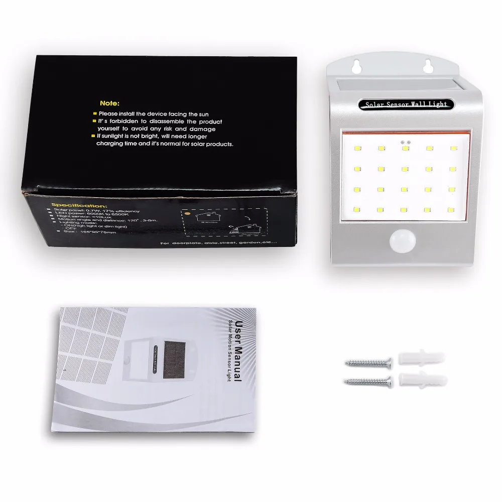 Outdoor Wall Mounted LED Light Integrated Design of Security PIR Motion Sensor and Solar Panel Power Supply Waterproof IP65