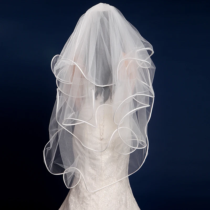 wedding veil 2024 quality satin fish bone white veil multi-layer veil wedding accessories short bridal veil