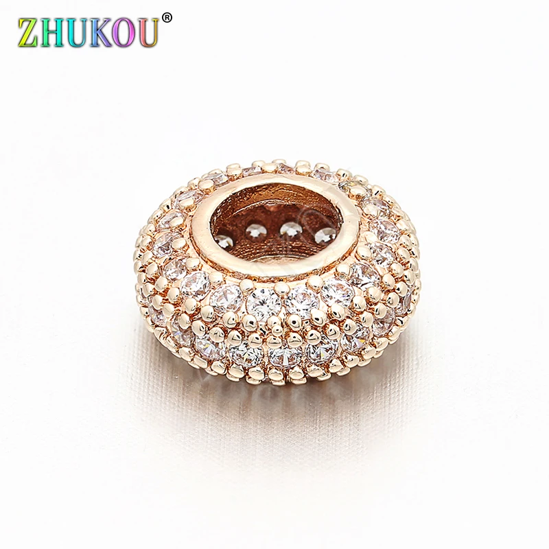 2Pcs,Handmade Brass Cubic Zirconia Spacer Beads DIY Women Necklace Pendant Jewelry Accessory Findings, Hole: 1.5mm, Model: VZ18