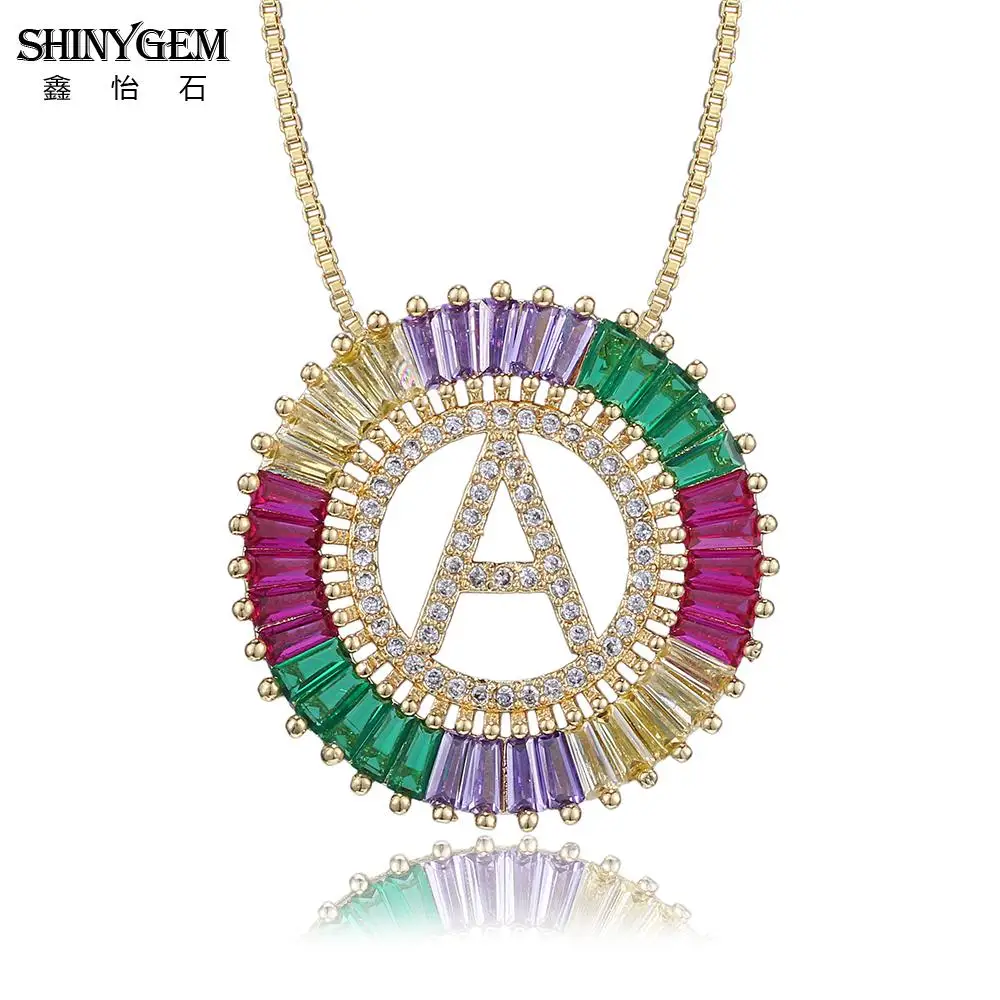 

ShinyGem Fashion Bohemian A-Z Letter Necklaces Big Round Cubic Zirconia Crystal Gold Initial Pendant For Women Elegance