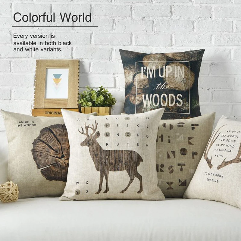 

American Rural Wood Retro Elegant Deer Pillow Cover Home Decorative Linen PillowCase Office Sofa Cushion