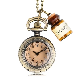 Small Pocket Watch Women Clock Drink Me Necklace Pendant with Bottle Birthday Gifts for Women Girl Watches Drop Shipping