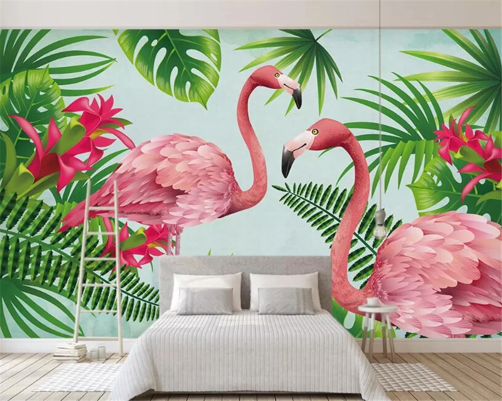 beibehang Custom photo wallpaper flooring Flamingo tropical leaves Children's room kindergarten background wall 3d wallpaper