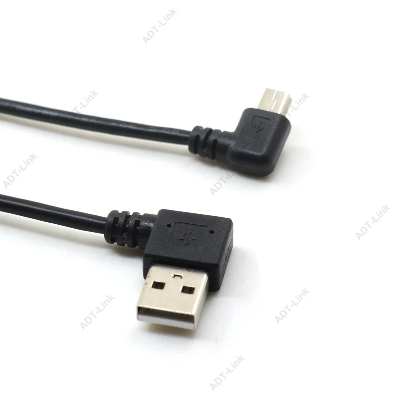 Mini kabel do transmisji danych USB 10 cali 90 stopni USB kątowy niklowany krótki USB 2.0-A-Male-4Pin do kąta prostego Mini-B-5Pin 25cm