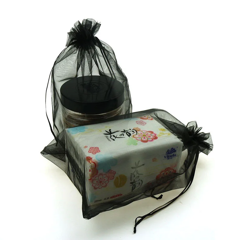 Black Organza Voile Gift Packaging Bags Cheap Pouches Packaging Can Customized Logo Printing 20x30cm 100pcs/Lot Wholesale