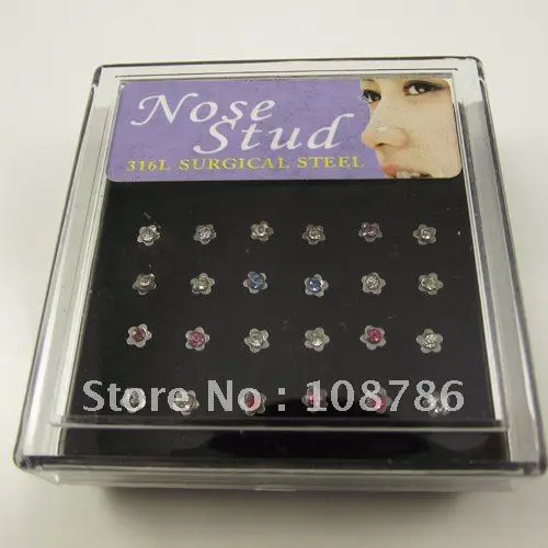 

96pcs/lot free shipping Colorful Nostril Nose Ring nose stud flower nose ring piercing jewelry,labret jewelry,fashion jewelry