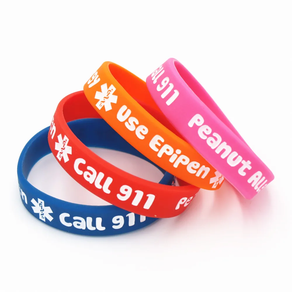 1PC Printed Peanut Allergy Call 911 Silicone Wristband Little Kids Baby Silicone Armband Bracelets&Bangles Medical Gifts SH162