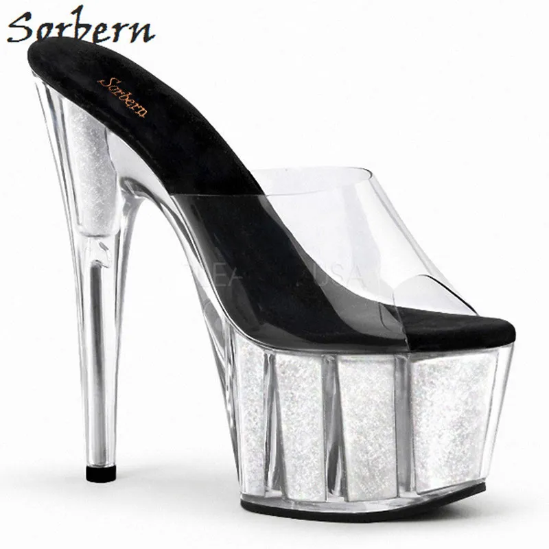 Sorbern Clear Pvc Transparent Sexy Slippers Women Clear Heels Platform Shoes Slides Women Open Toe Custom Colors Mules Stilettos