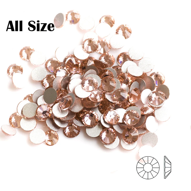 

YanRuo All Sizes Light Peach Strass Non Hotfix Glue on Flatback Nail Accessories Crystal Nail Art Rhinestones Nail Charms