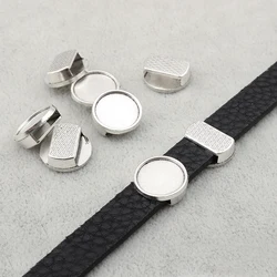 20pcs tibetan silver flat leather slider beads blank 12mm cabochon setting diy bracelets making supplies hole 10x2.5mm