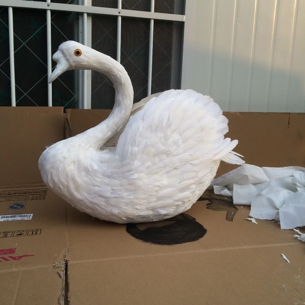 big simulation swan toy Foam and feathers beautiful white swan model gift about 70x60cm 2399