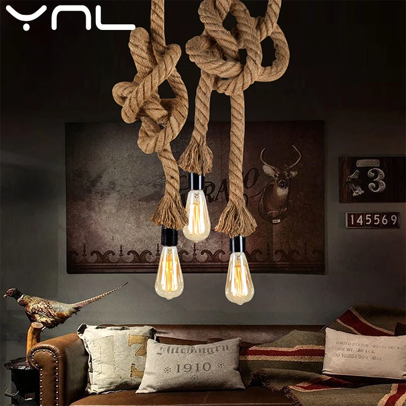 Vintage Hemp Rope Pendant Light E27 Base Loft Creative Personality Industrial Pendant Lamp for Restaurant Coffee shop Light