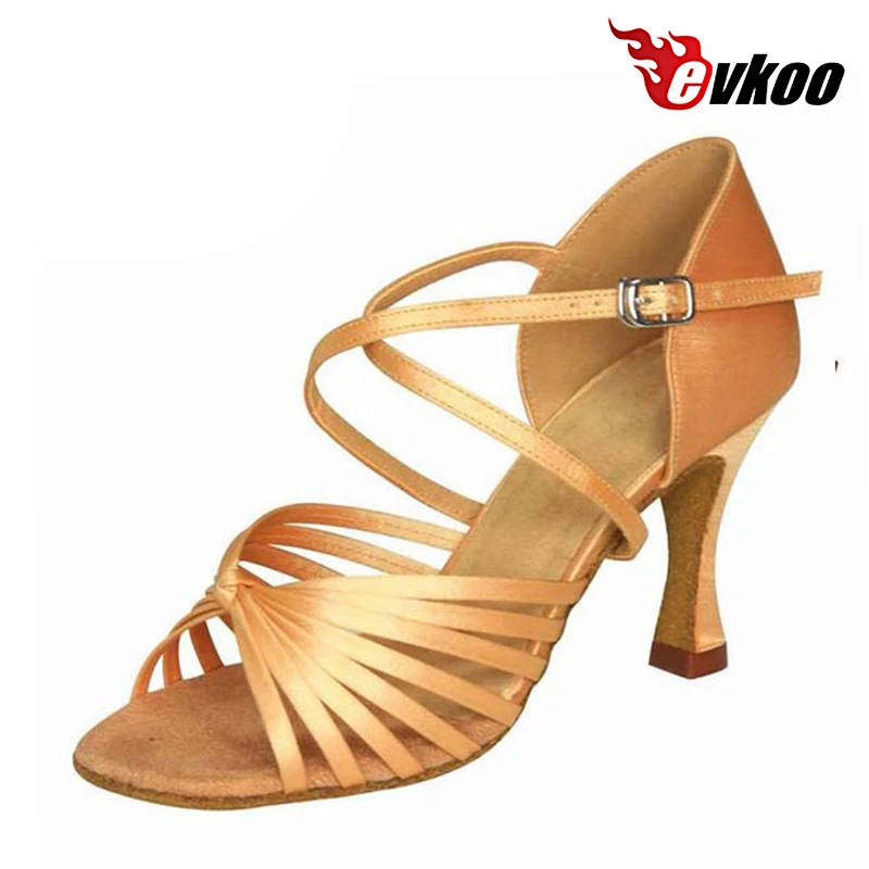 

Evkoodance Customized Black/Tan/Khaki/Silver Size US 4-12 7cm Heel Height Woman Latin Salsa Dance Shoes Made By Satin Evkoo-048