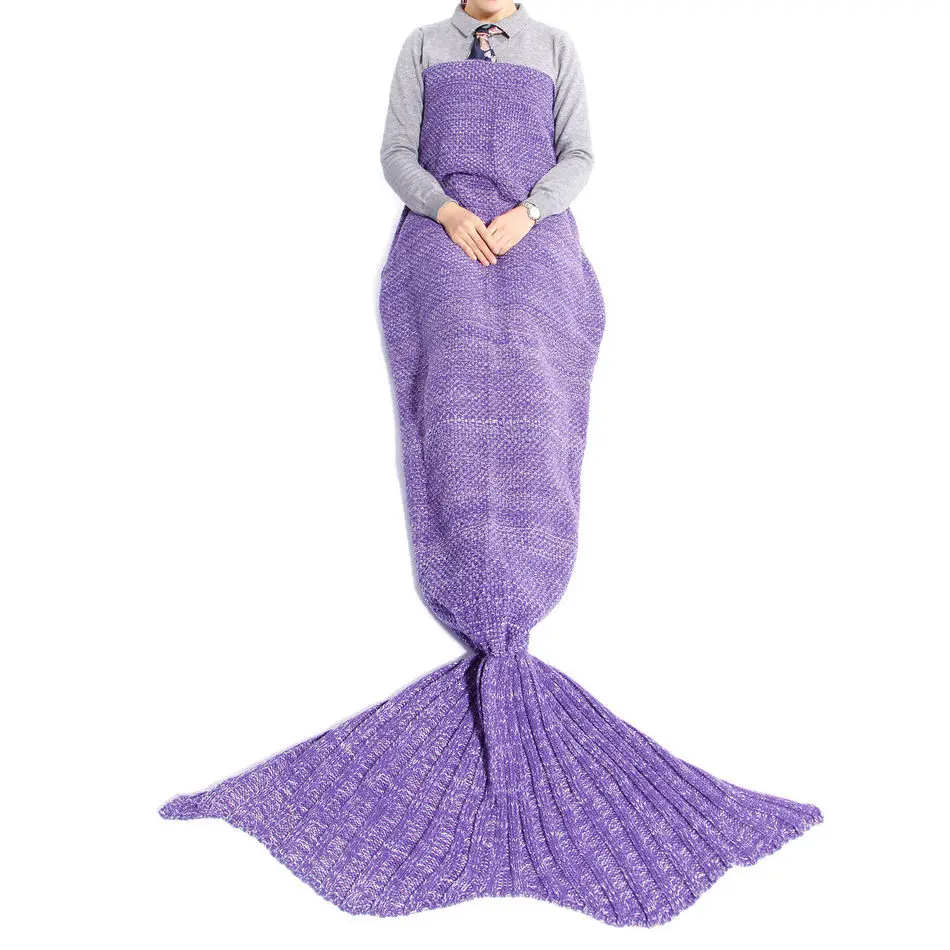 CAMMITEVER Soft Knitted Mermaid Tail Blanket Sleeping Bed Handmade Crochet Anti-Pilling Portable Yarn Blanket Birthday Gift