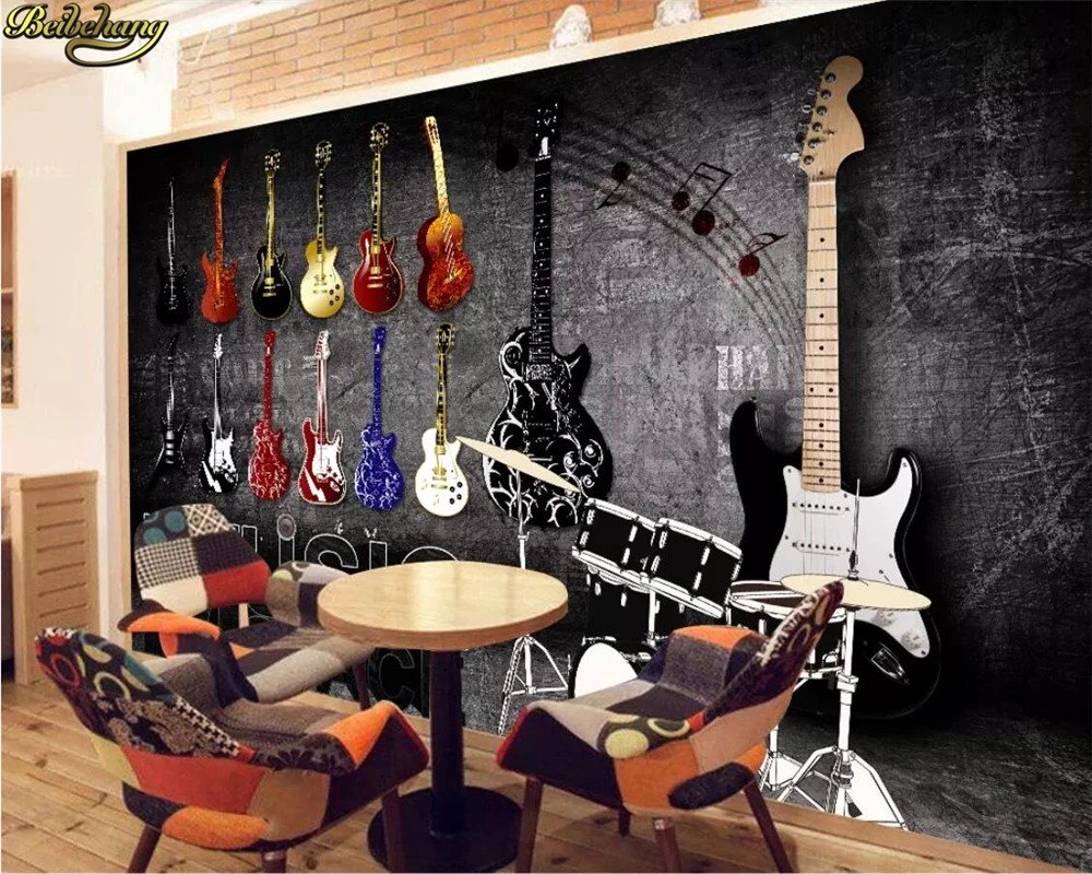 Beibehang Aangepaste fotobehang muurschildering Amerikaanse retro retro rock muziekinstrument bakstenen muur Europese stijl behang