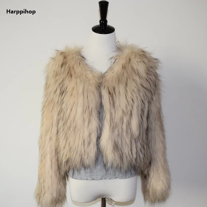 knitted Real raccoon fur coat 2018 new fashion jacket overcoat women's fashion winter warm genuine fur coat