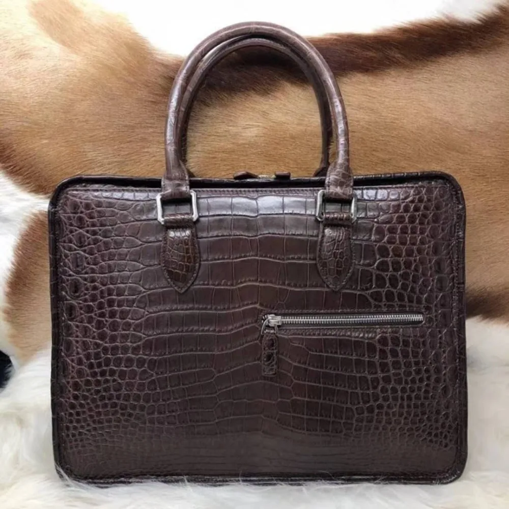 

100% Genuine/Real Crocodile Skin Leather Men Business Bag, Men Briefcase Laptop Bag Top Handbag Black/Brown Coffee Color