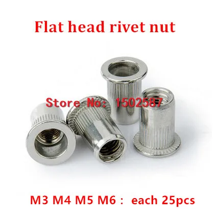 

100pcs 304 Stainless Steel M3 M4 M5 M6 Flat Head Rivet Nuts Rivnut Blind Insert Thread Rivet Insert Nutsert Cap Rivet Nuts