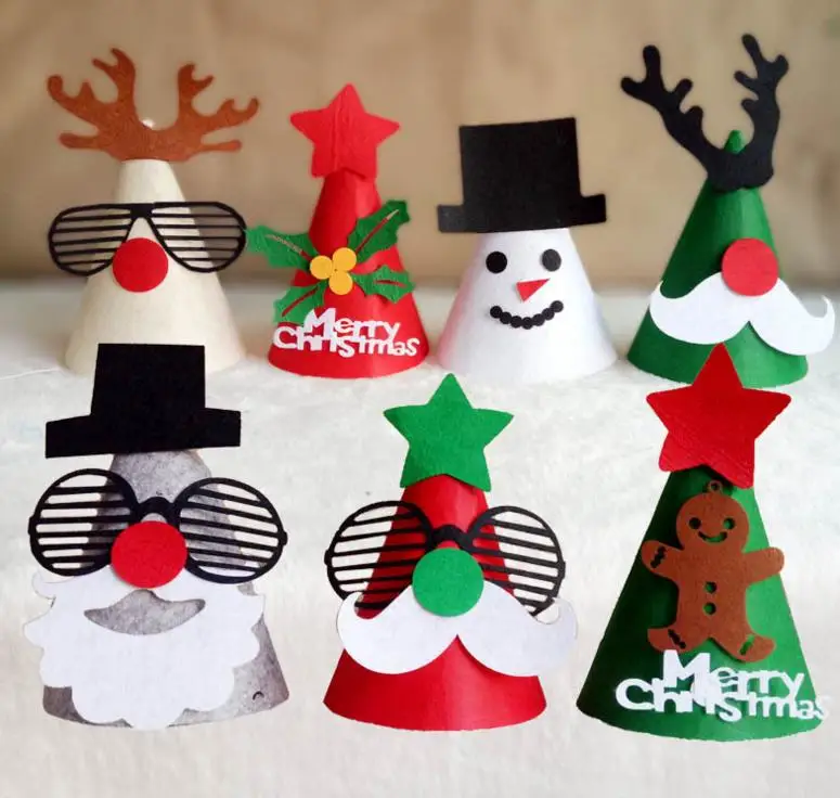 

DIY Felt Christmas cap party decoration handmade favor Christmas tree reindeer Santa Claus Hat Caps New Year festive supplies