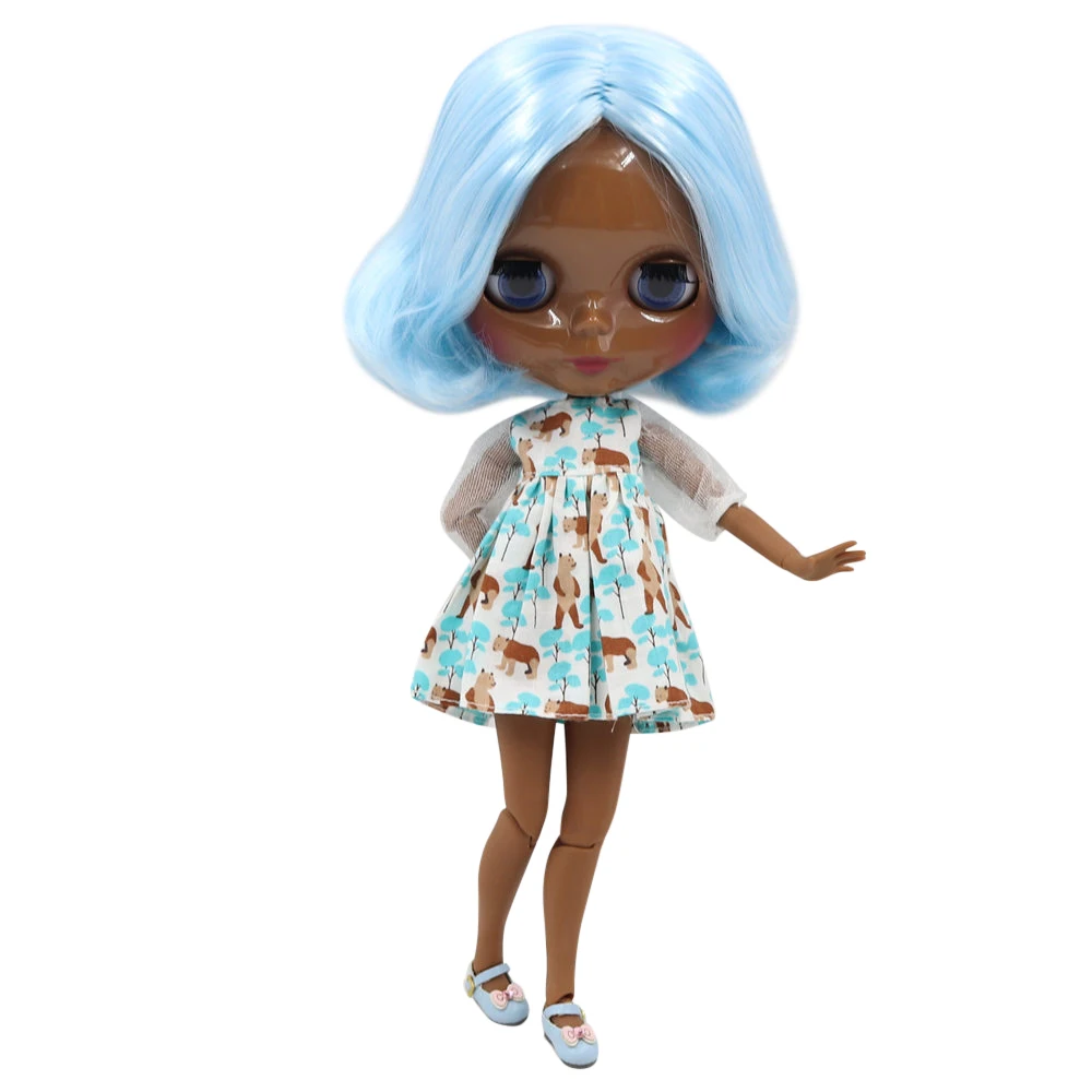 ICY DBS Blyth doll super black dark skin Glossy face joint body Blue hair.No.BL6023/136